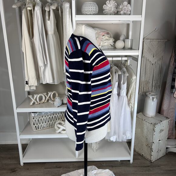 Crazy Horse Women's Size L Blue Striped V Neck Sweater #3374 - Picture 2 of 5